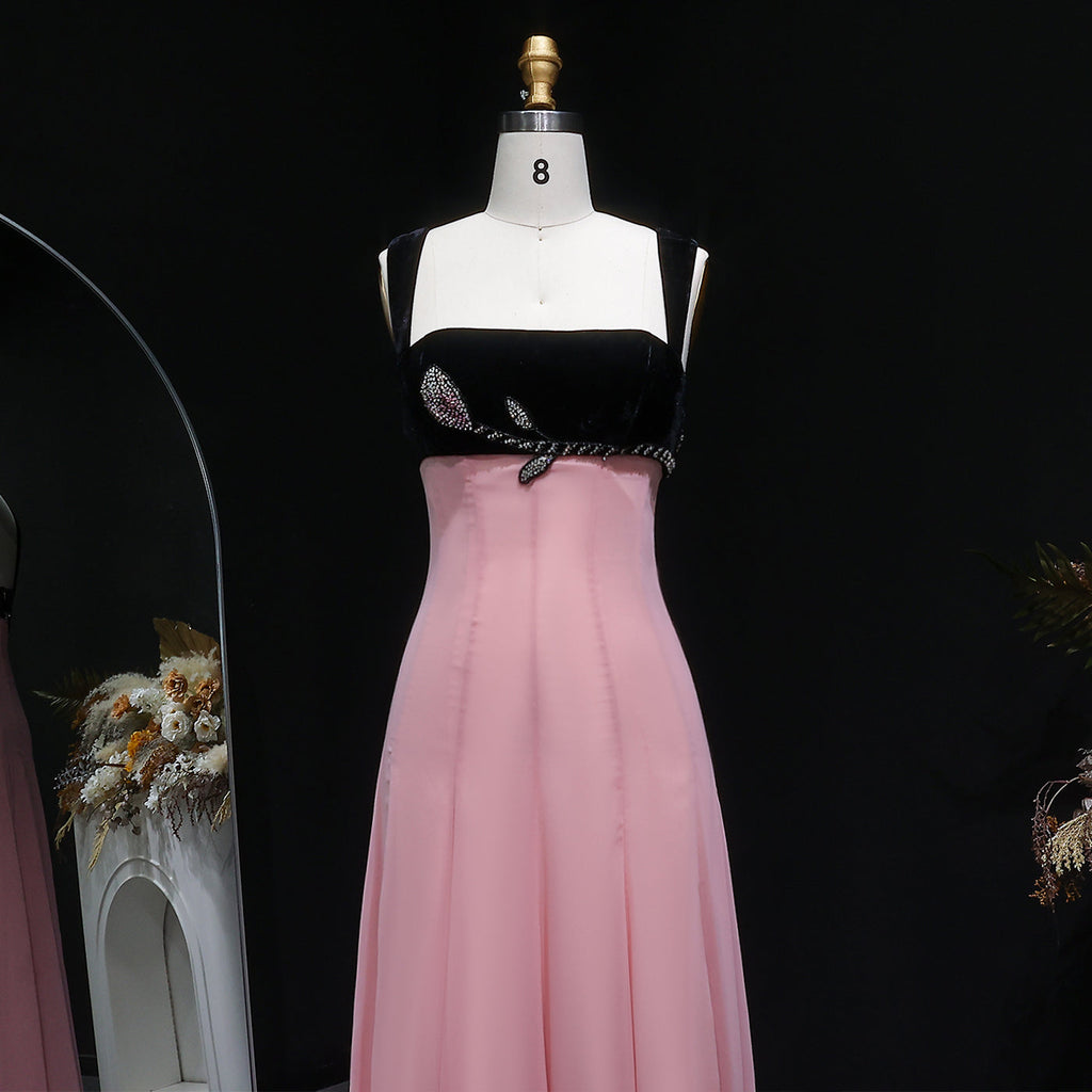 Luxury Beaded Pink Ruffles Chiffon Evening Dress SF195