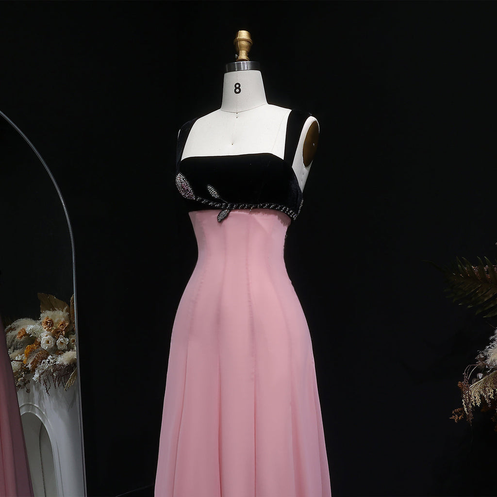 Luxury Beaded Pink Ruffles Chiffon Evening Dress SF195