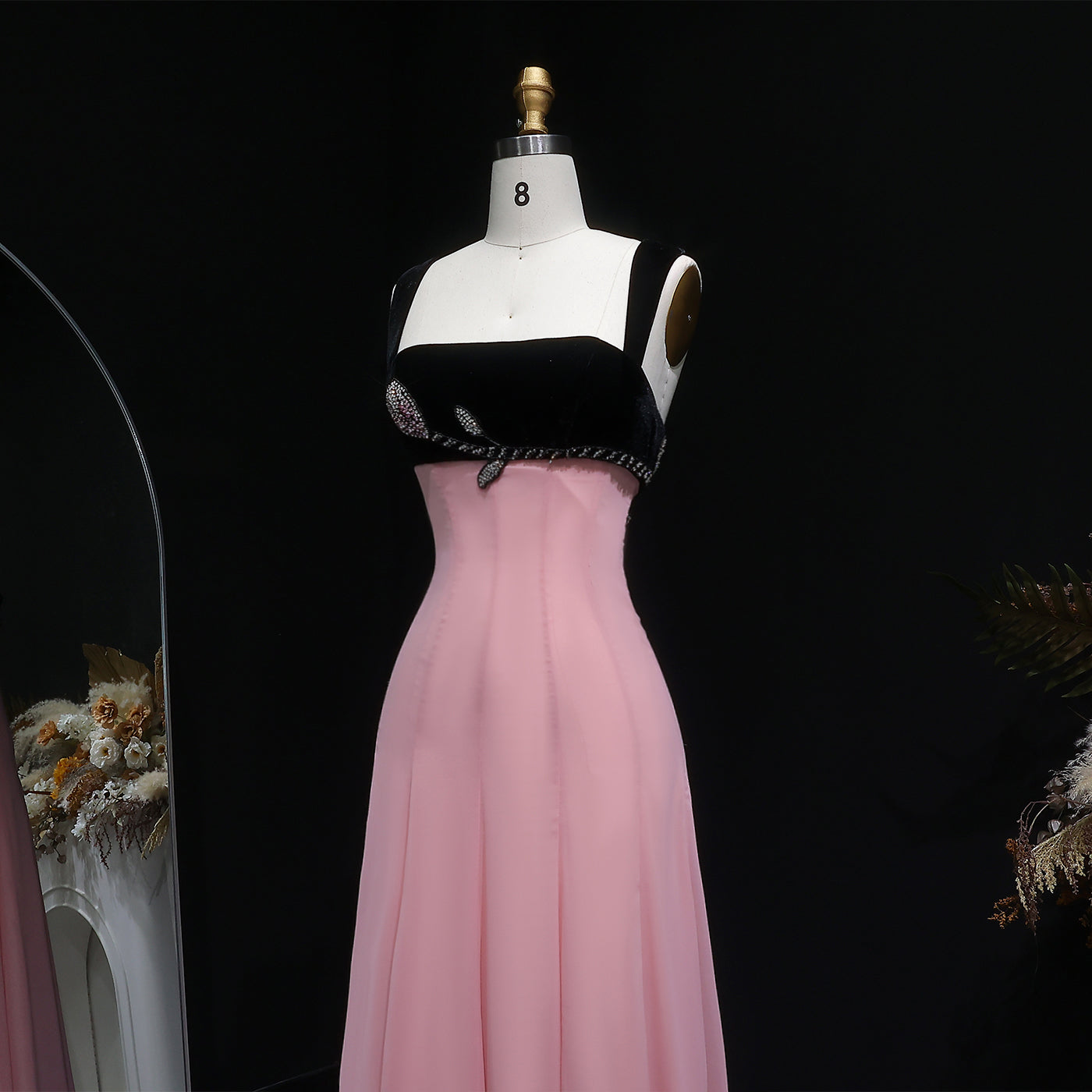 Luxury Beaded Pink Ruffles Chiffon Evening Dress SF195