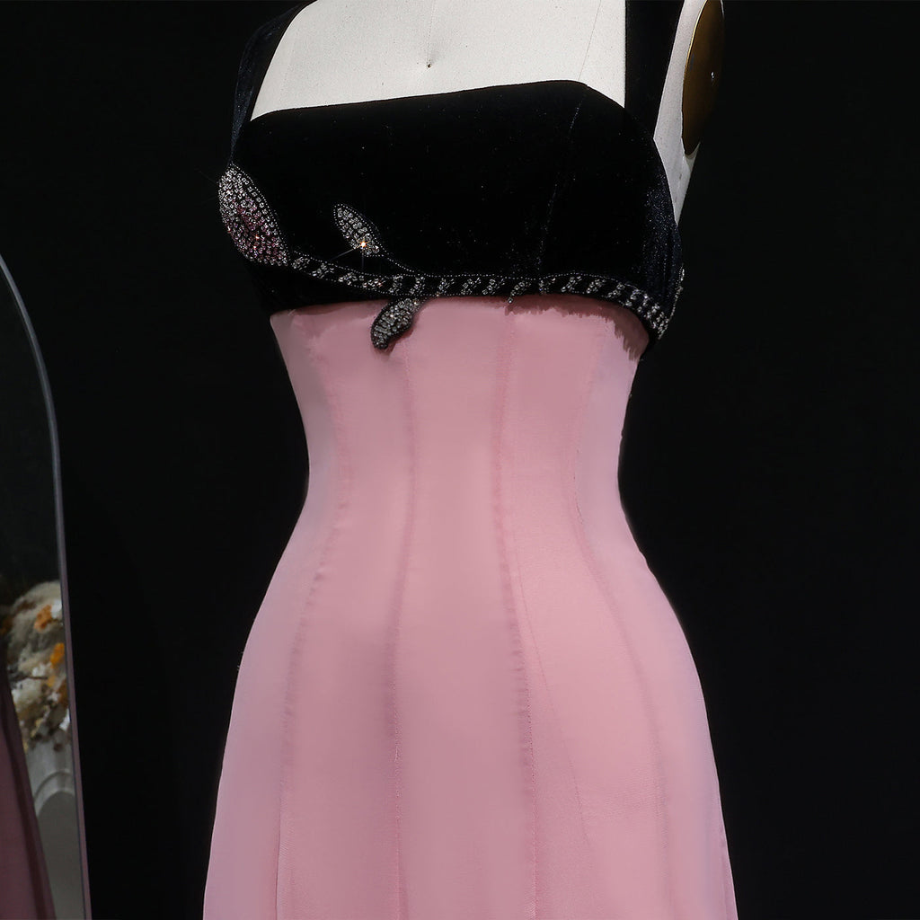 Luxury Beaded Pink Ruffles Chiffon Evening Dress SF195