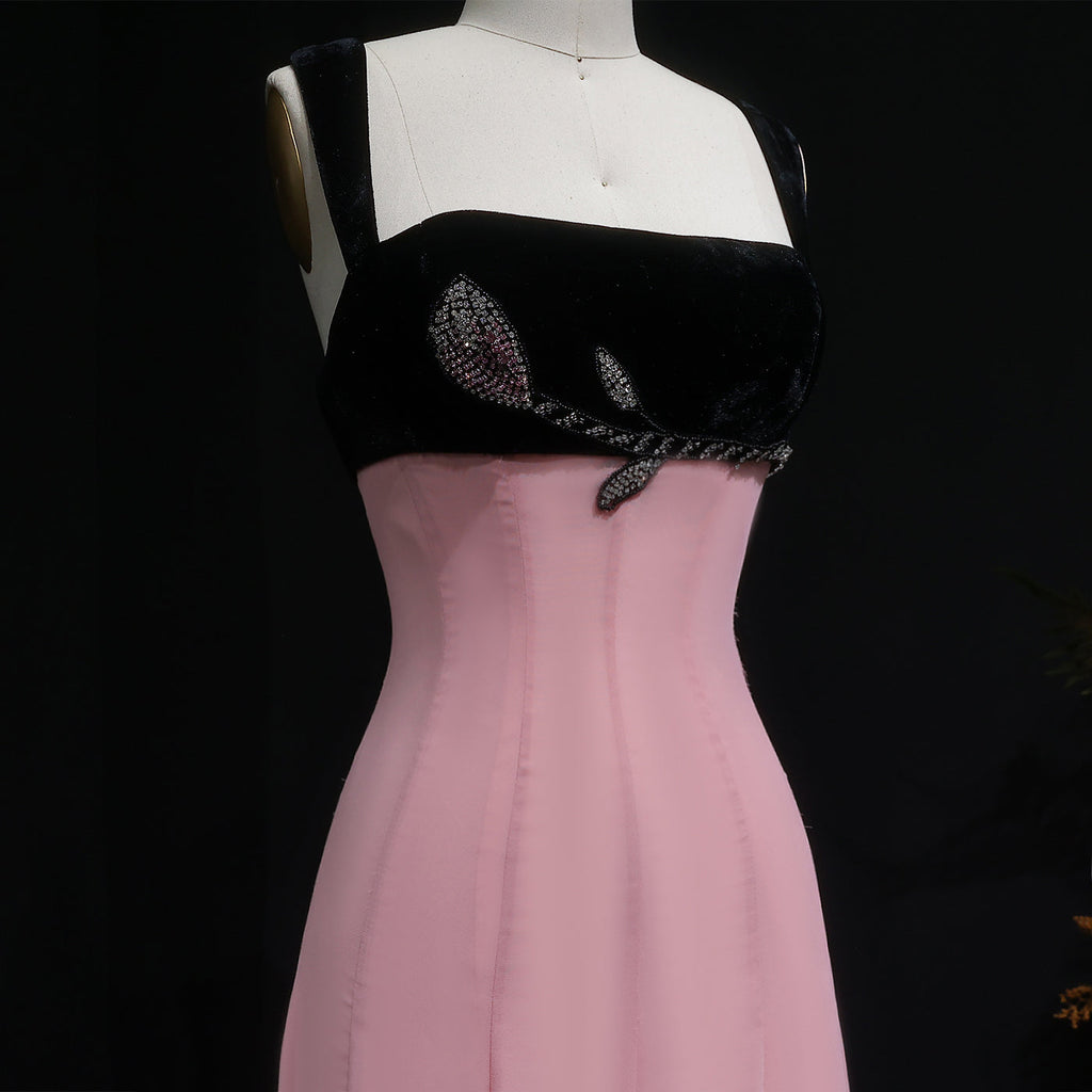 Luxury Beaded Pink Ruffles Chiffon Evening Dress SF195