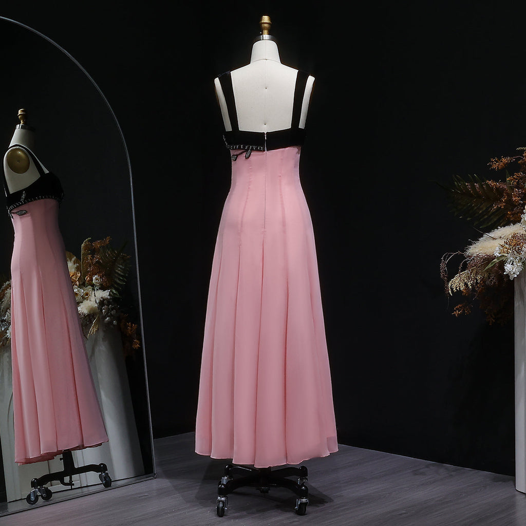 Luxury Beaded Pink Ruffles Chiffon Evening Dress SF195