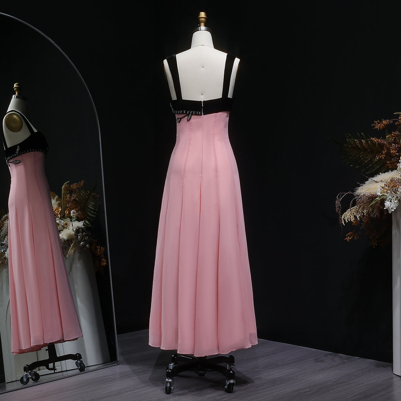Luxury Beaded Pink Ruffles Chiffon Evening Dress SF195
