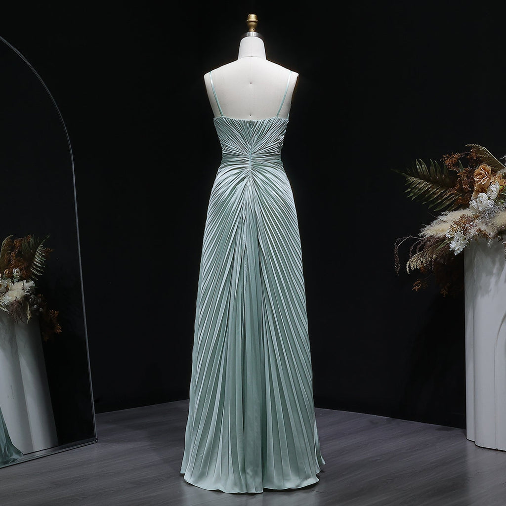 Vibrant Sleeveless Mint Green Pleated Sequins Evening Dress SF203