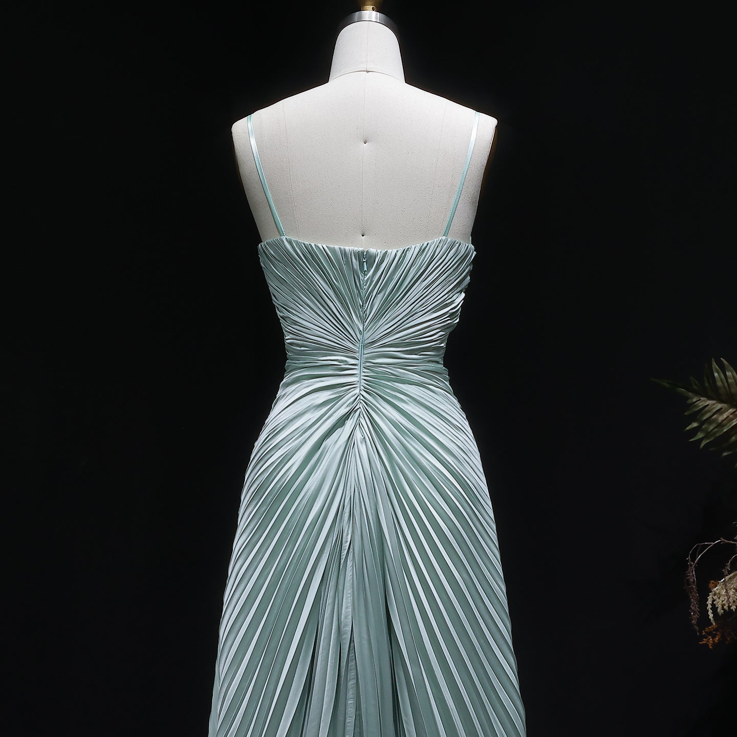 Vibrant Sleeveless Mint Green Pleated Sequins Evening Dress SF203