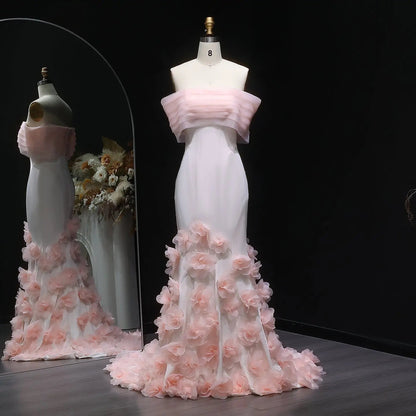 Elegant 3D flowers Off Shoulder White Evening Dress SF206