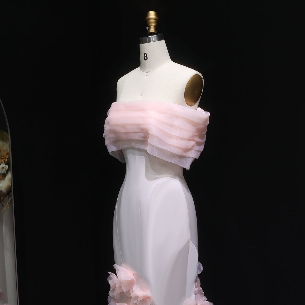 Elegant 3D flowers Off Shoulder White Evening Dress SF206