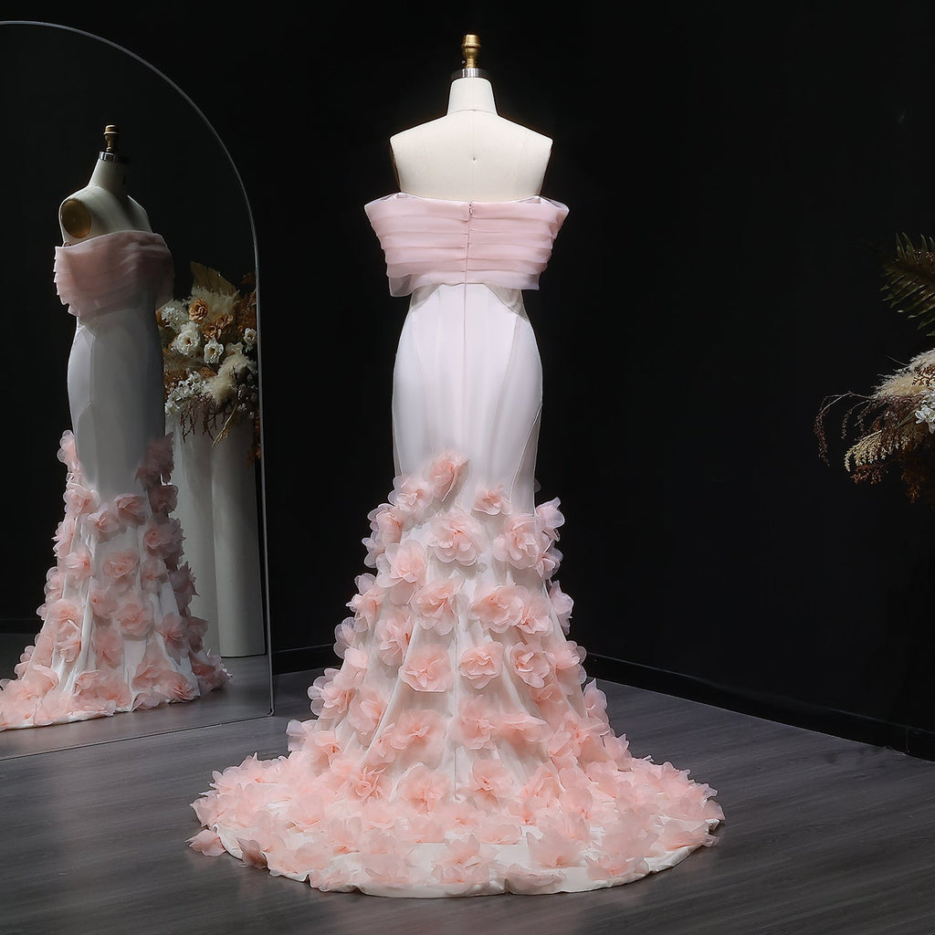 Elegant 3D flowers Off Shoulder White Evening Dress SF206