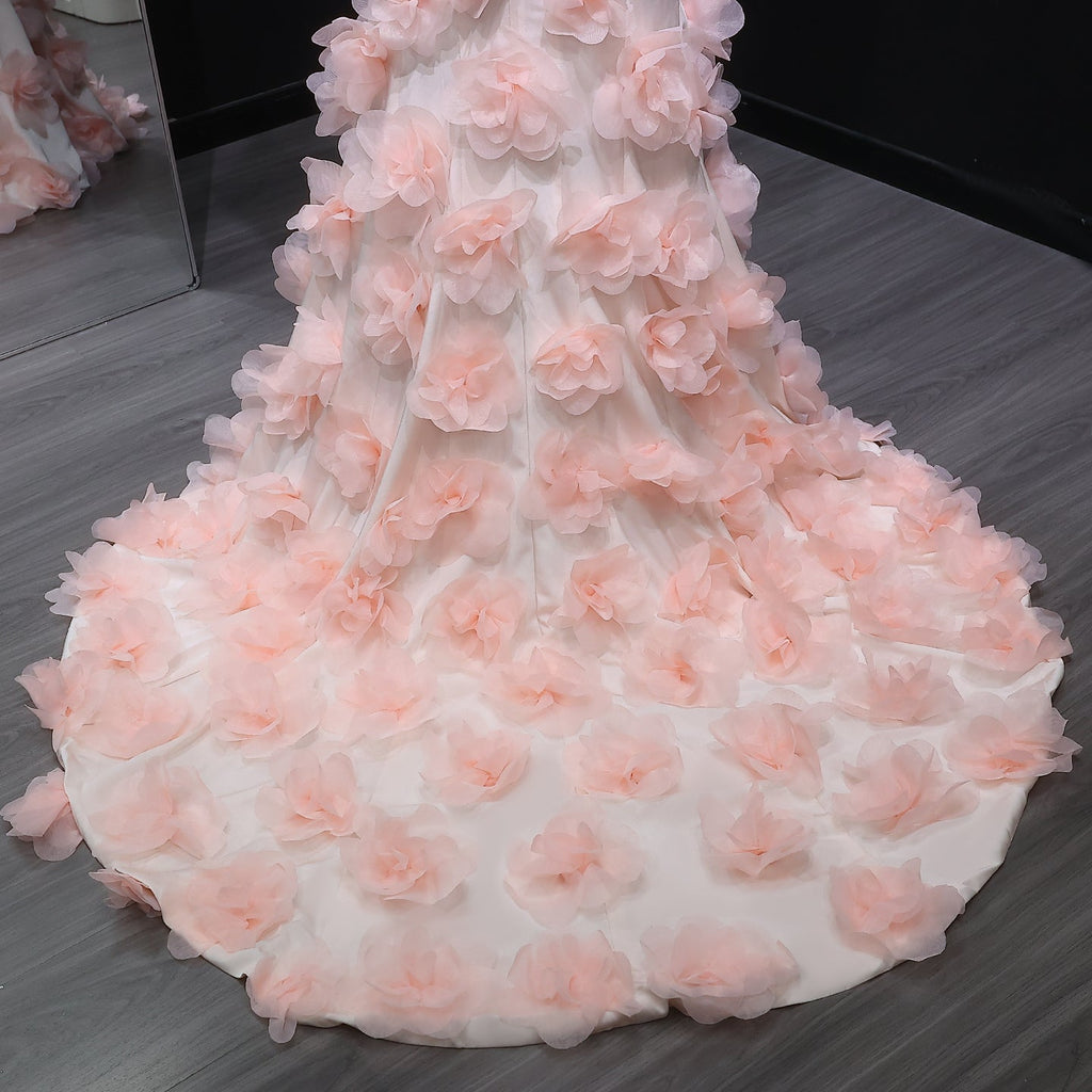 Elegant 3D flowers Off Shoulder White Evening Dress SF206