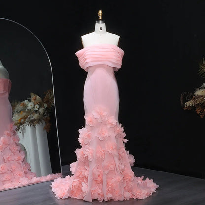 Elegant 3D flowers Off Shoulder White Evening Dress SF206