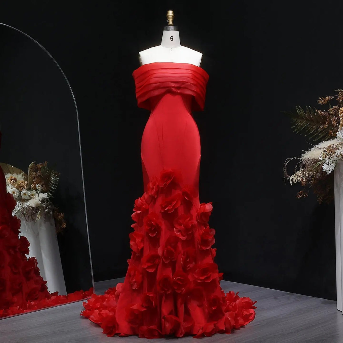 Elegant 3D flowers Off Shoulder White Evening Dress SF206