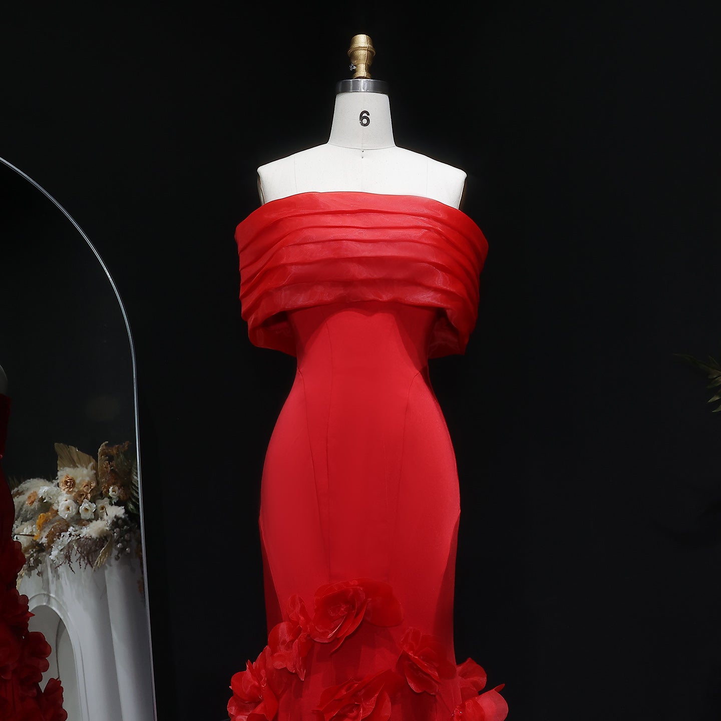Elegant 3D flowers Off Shoulder White Evening Dress SF206