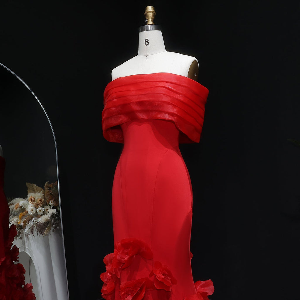 Elegant 3D flowers Off Shoulder White Evening Dress SF206