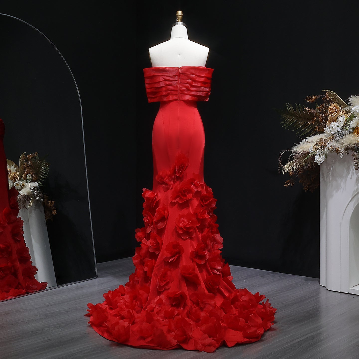 Elegant 3D flowers Off Shoulder White Evening Dress SF206