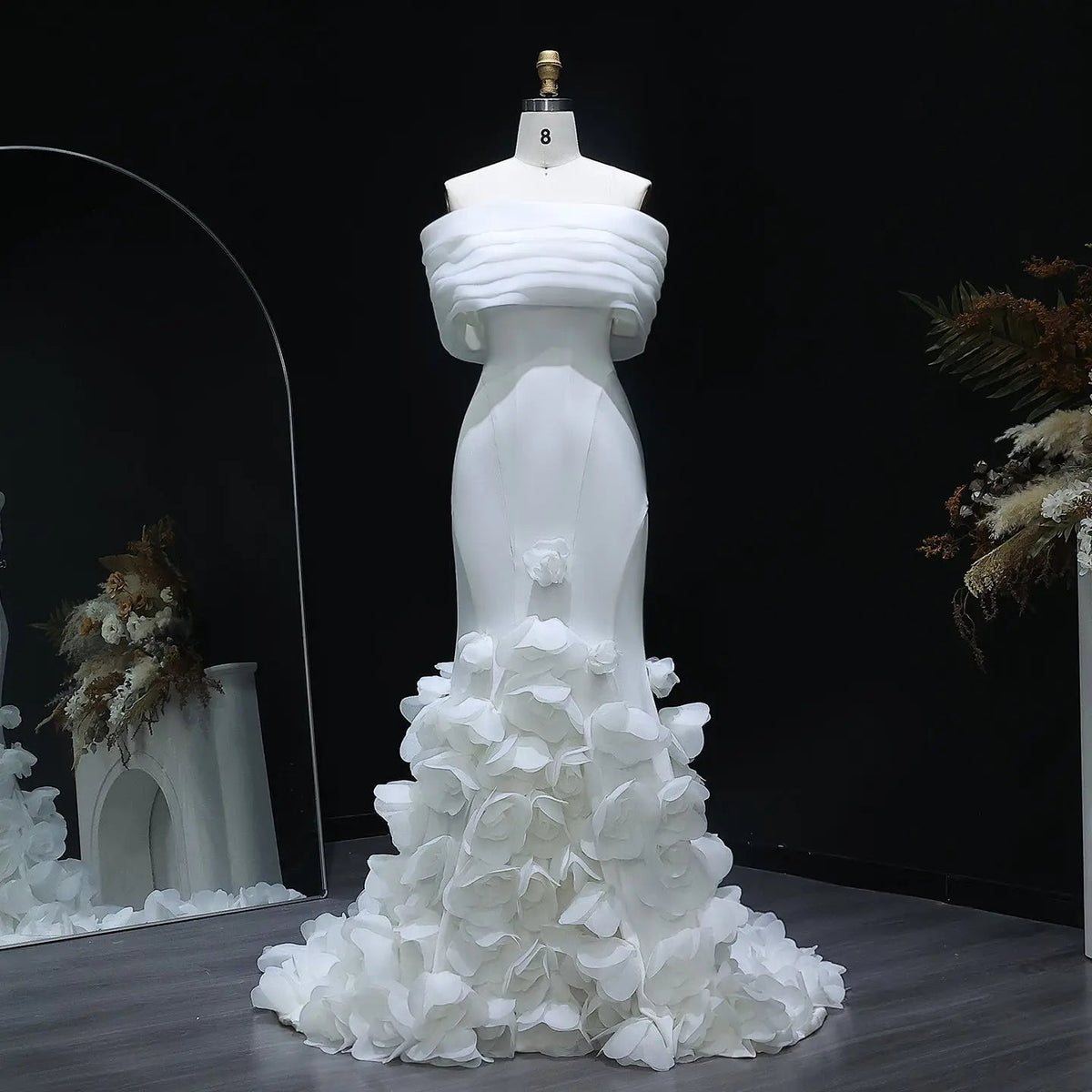Elegant 3D flowers Off Shoulder White Evening Dress SF206