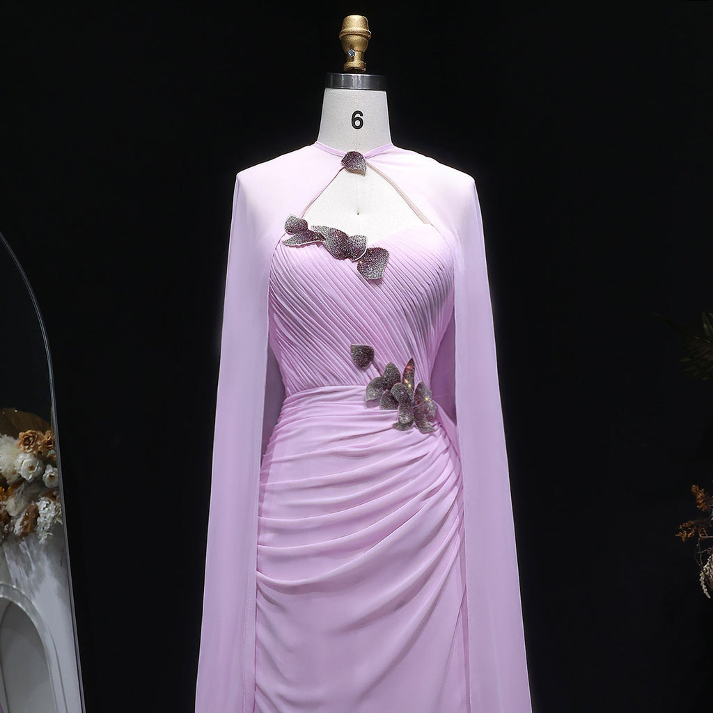 Elegant Romantic Light Pink Evening Dress with Cape SF223