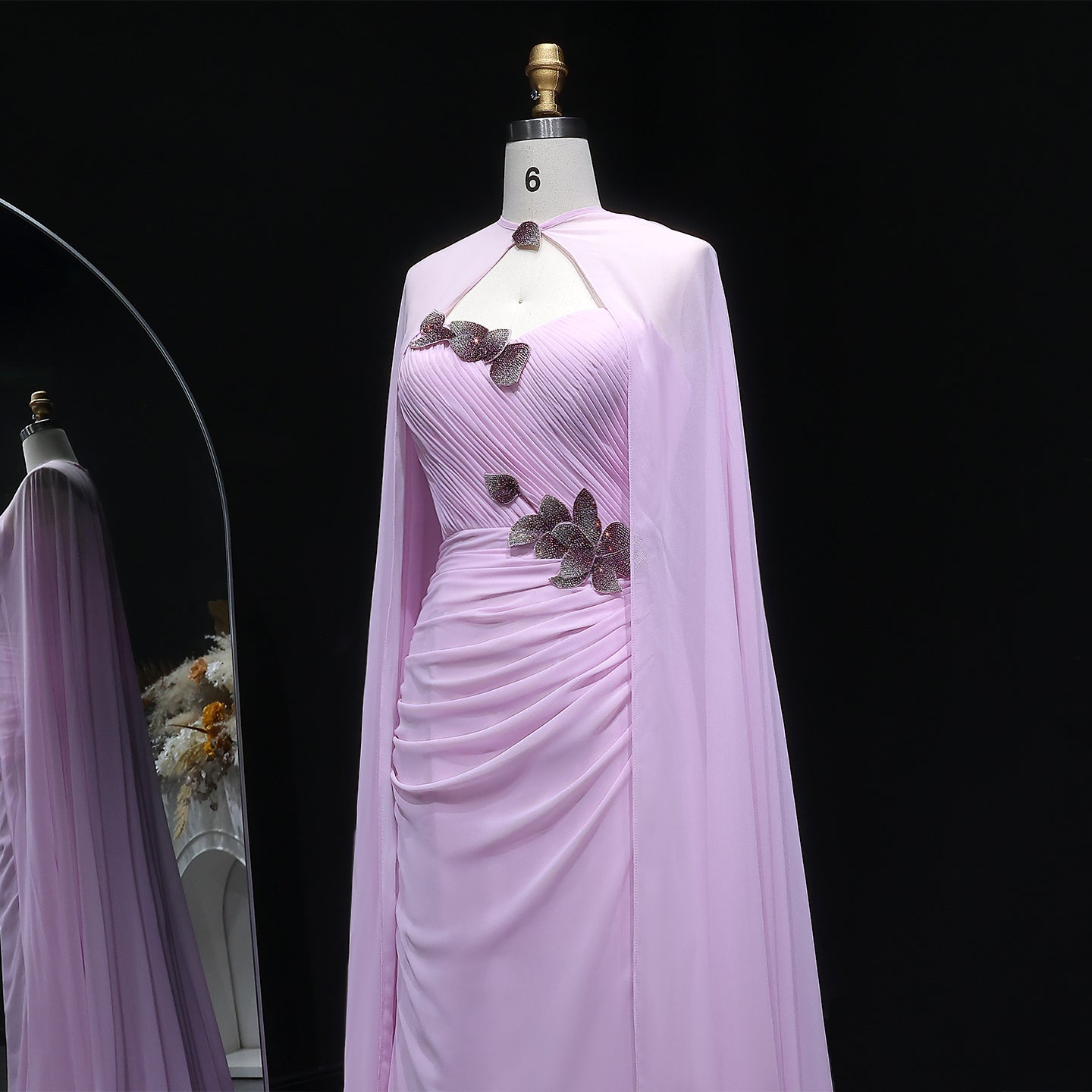 Elegant Romantic Light Pink Evening Dress with Cape SF223