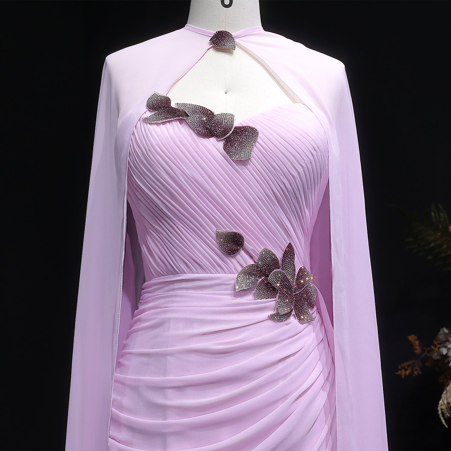 Elegant Romantic Light Pink Evening Dress with Cape SF223