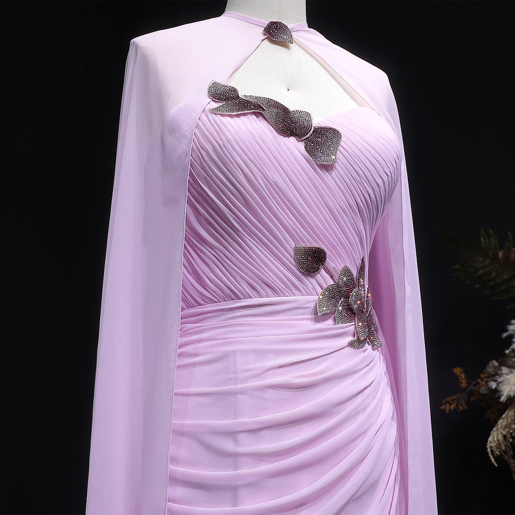 Elegant Romantic Light Pink Evening Dress with Cape SF223