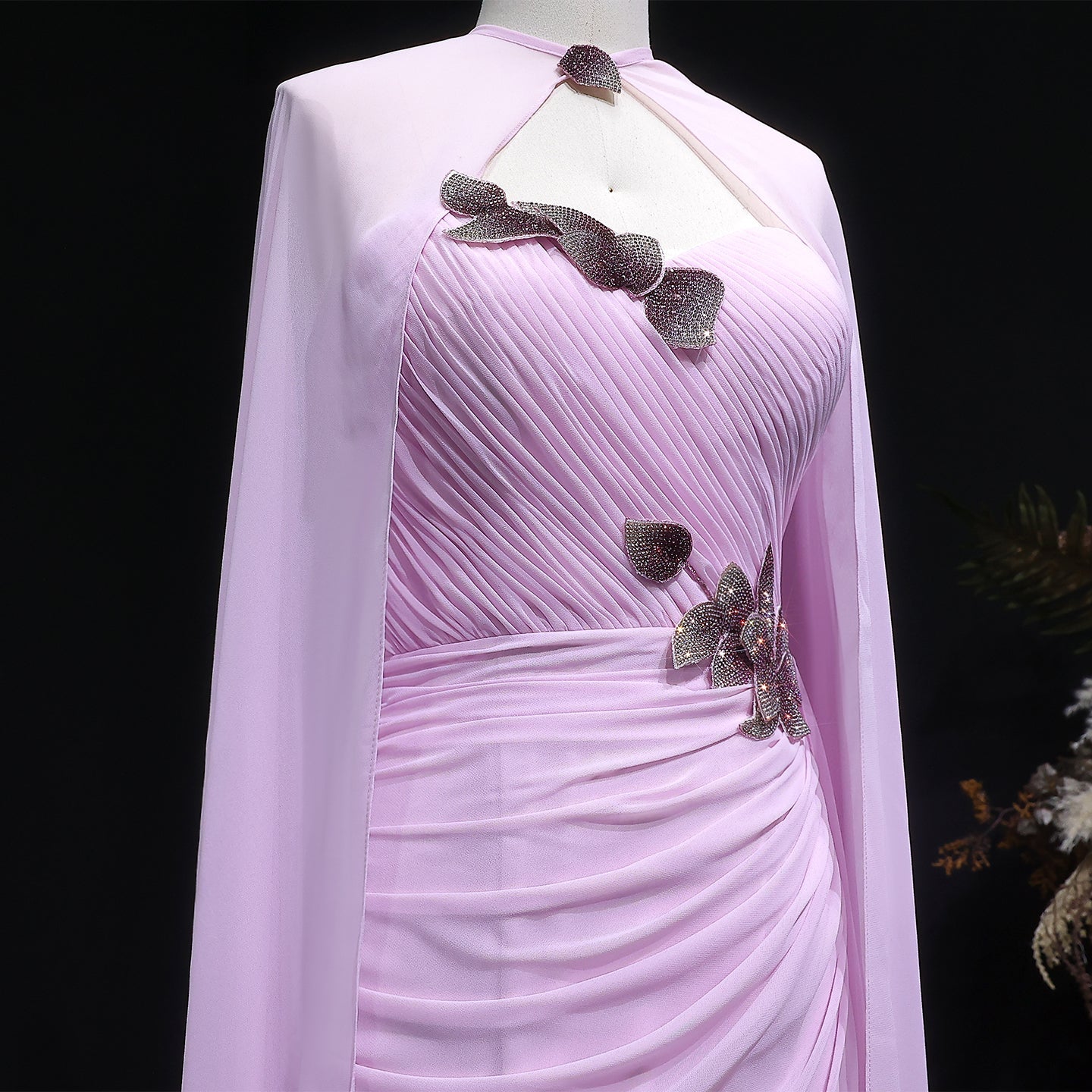 Elegant Romantic Light Pink Evening Dress with Cape SF223