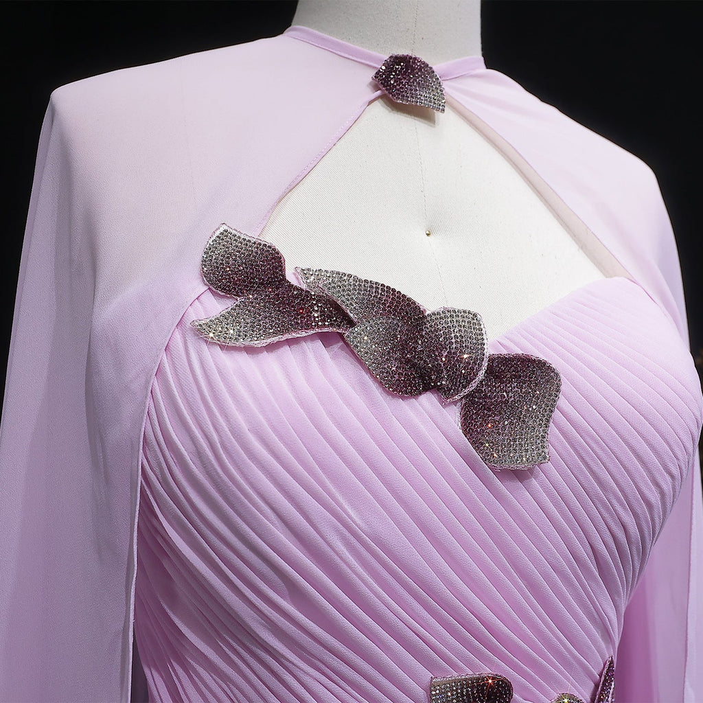 Elegant Romantic Light Pink Evening Dress with Cape SF223