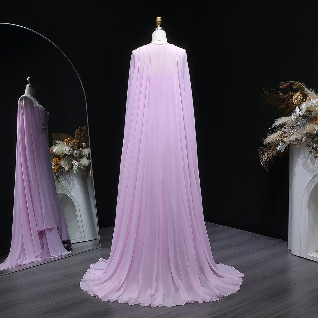 Elegant Romantic Light Pink Evening Dress with Cape SF223