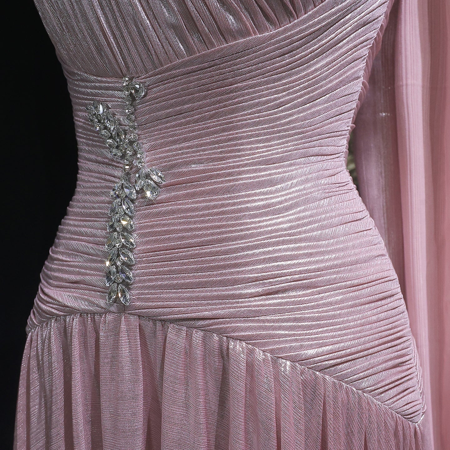 Pink One-Shoulder Sheer Waist-Fitted Elegant Evening Dress SF235