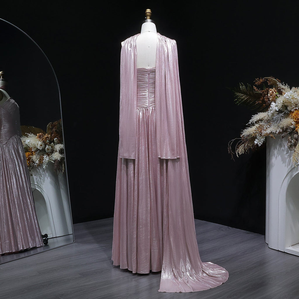 Pink One-Shoulder Sheer Waist-Fitted Elegant Evening Dress SF235