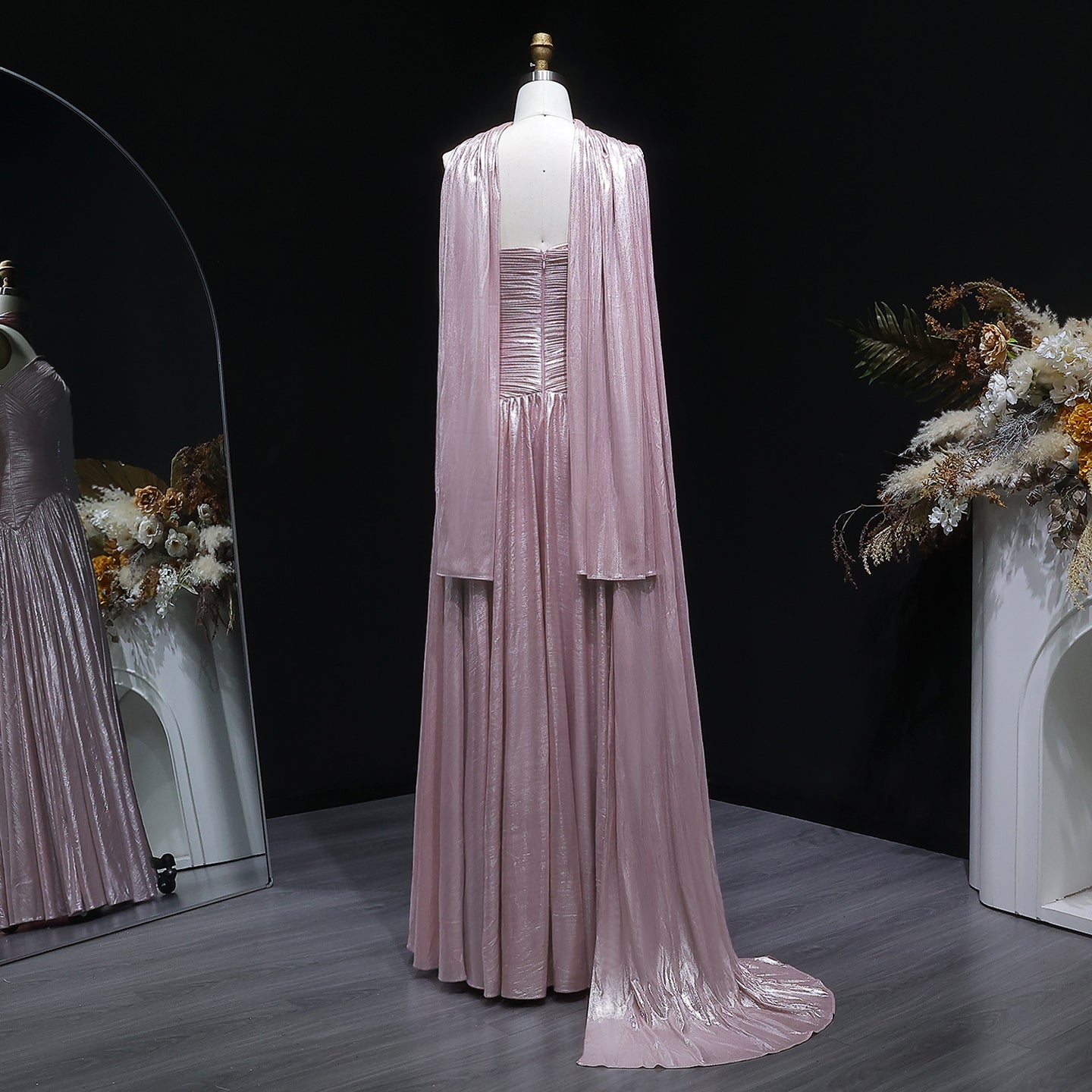 Pink One-Shoulder Sheer Waist-Fitted Elegant Evening Dress SF235