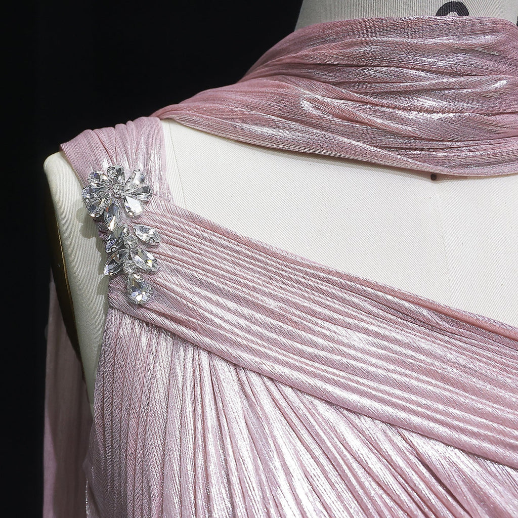 Pink One-Shoulder Sheer Waist-Fitted Elegant Evening Dress SF235