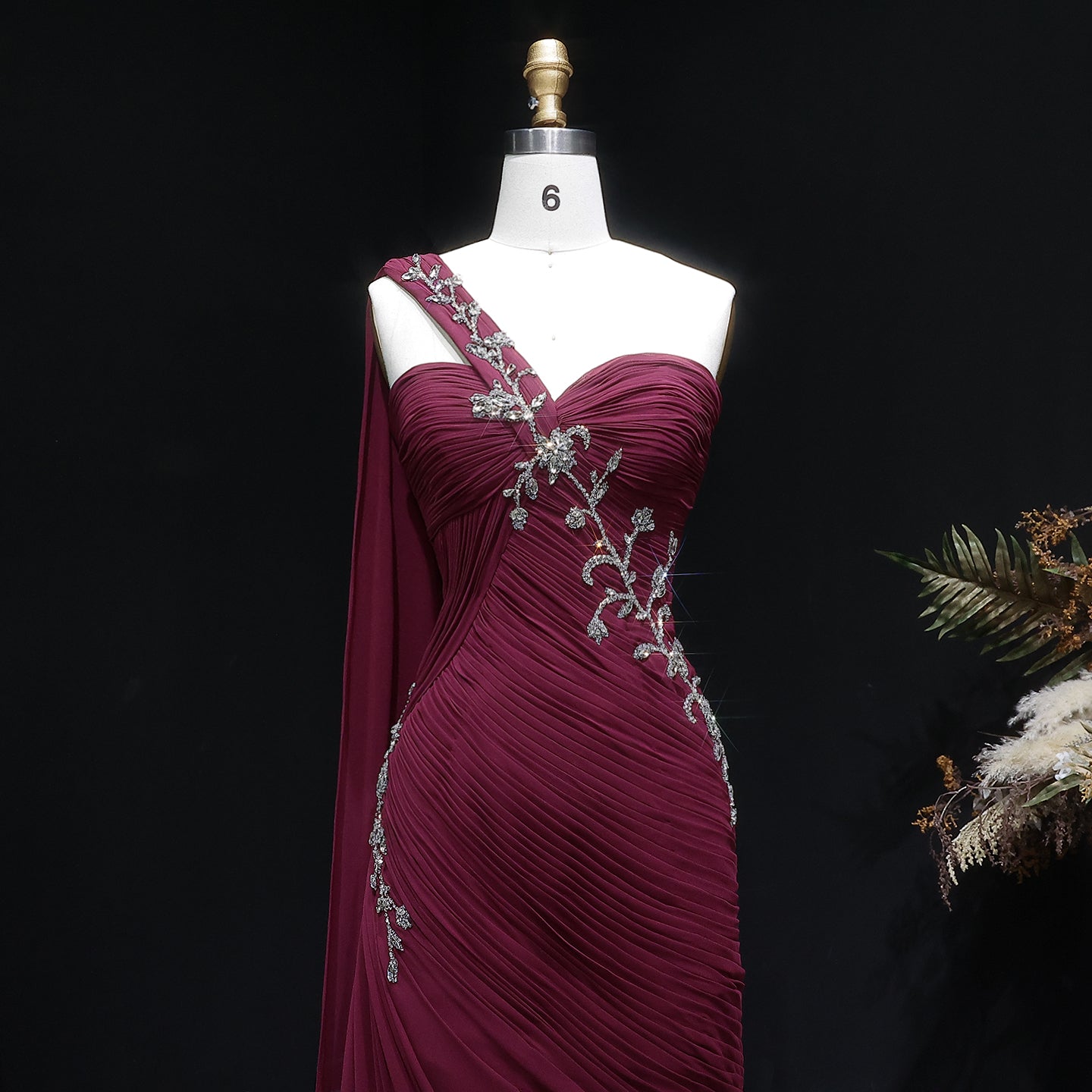 Elegant Light Pink Draped One Shoulder Evening Dress with Cap SF249