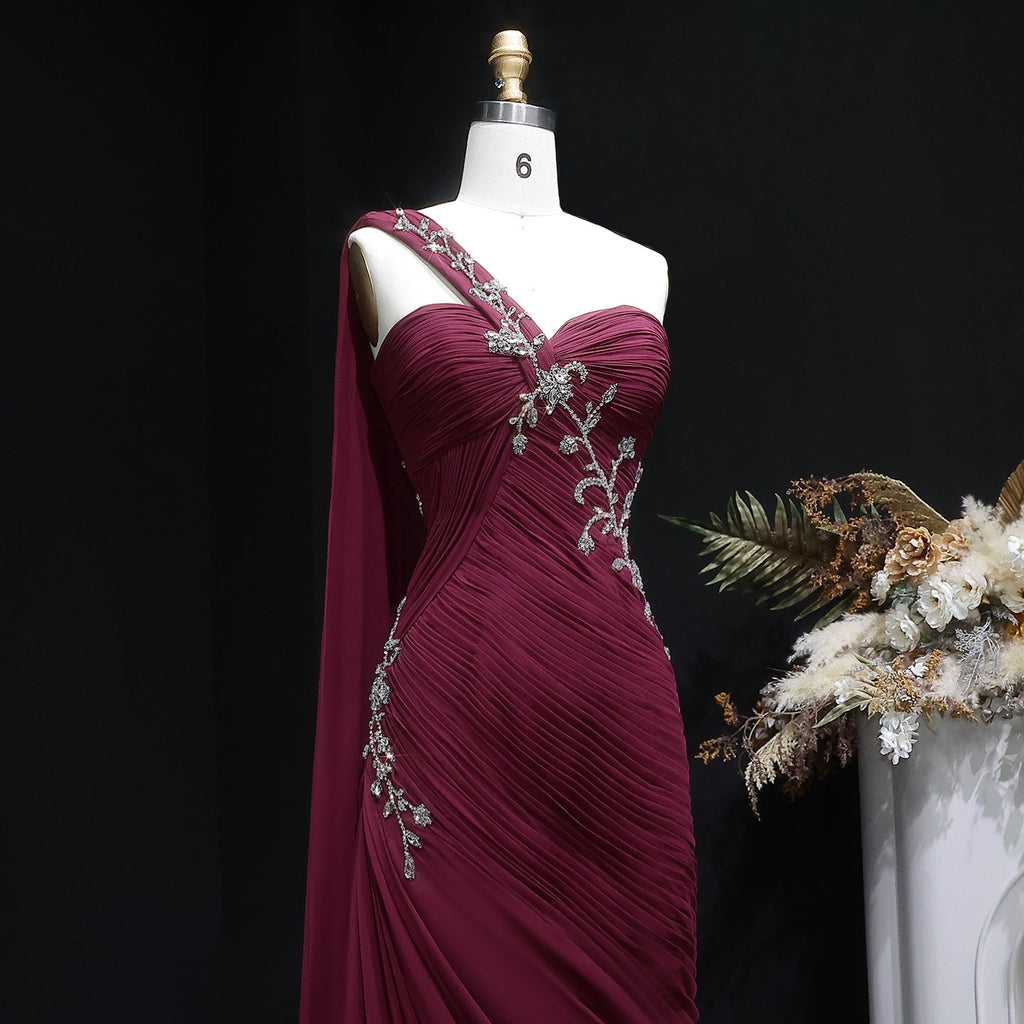 Elegant Light Pink Draped One Shoulder Evening Dress with Cap SF249