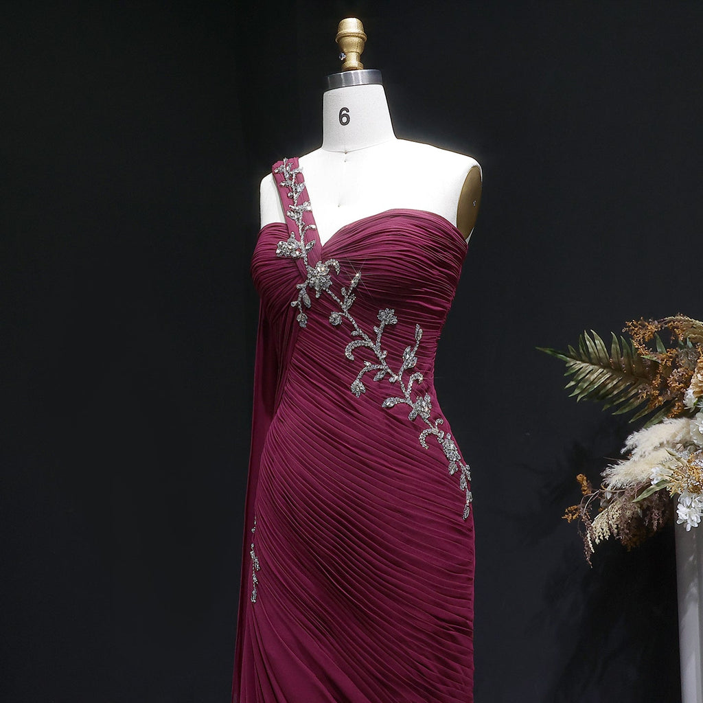 Elegant Light Pink Draped One Shoulder Evening Dress with Cap SF249