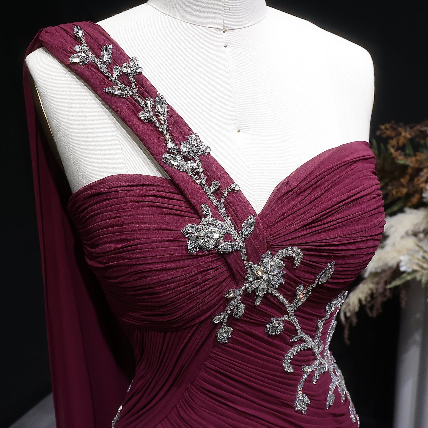 Elegant Light Pink Draped One Shoulder Evening Dress with Cap SF249