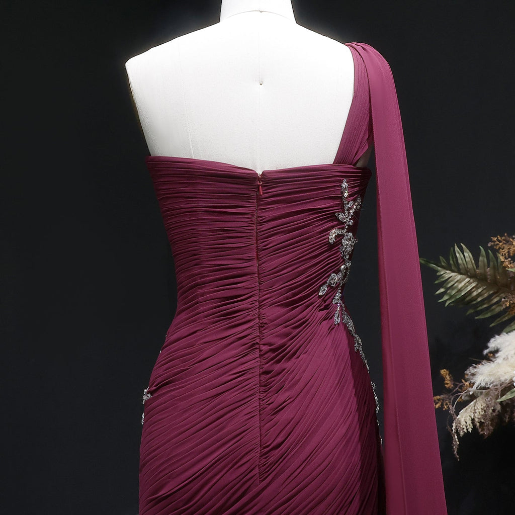 Elegant Light Pink Draped One Shoulder Evening Dress with Cap SF249