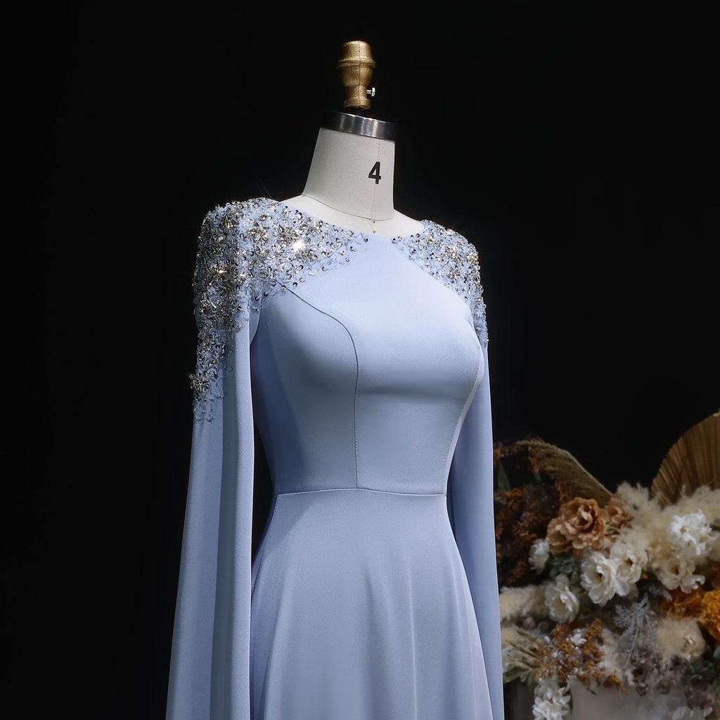 Elegant White Mermaid Evening Dress with Cape Sleeves SF280