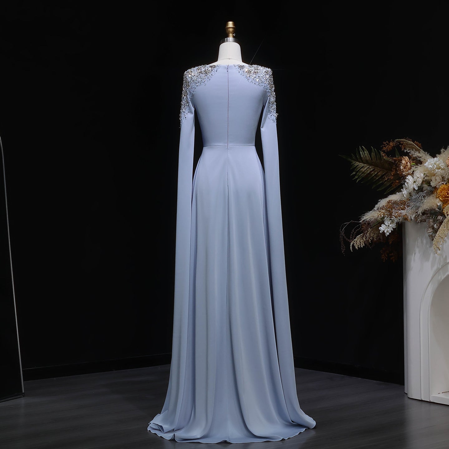 Elegant White Mermaid Evening Dress with Cape Sleeves SF280