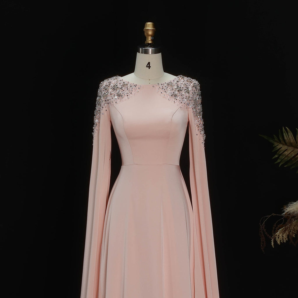 Elegant White Mermaid Evening Dress with Cape Sleeves SF280