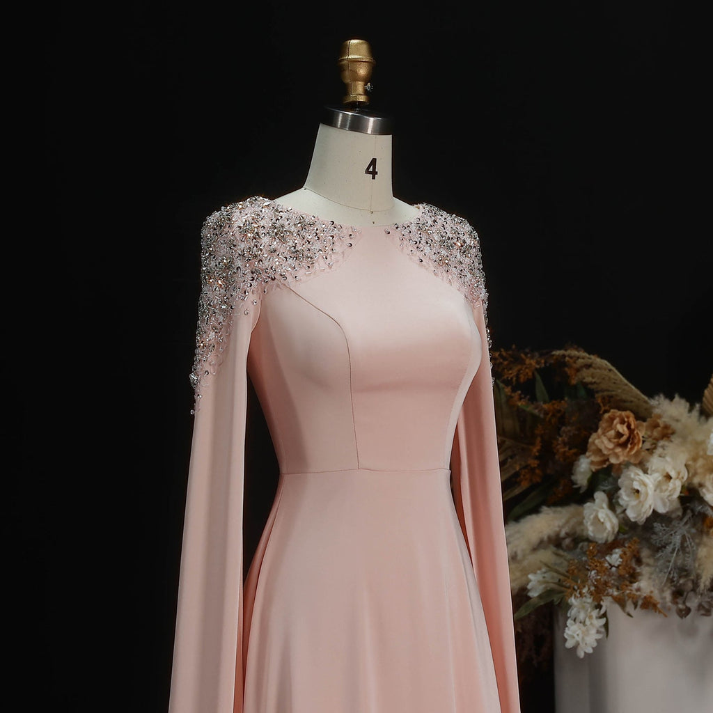 Elegant White Mermaid Evening Dress with Cape Sleeves SF280