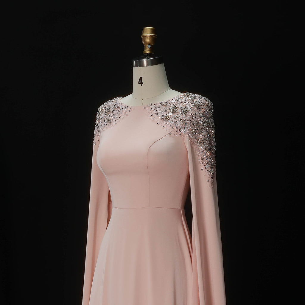 Elegant White Mermaid Evening Dress with Cape Sleeves SF280