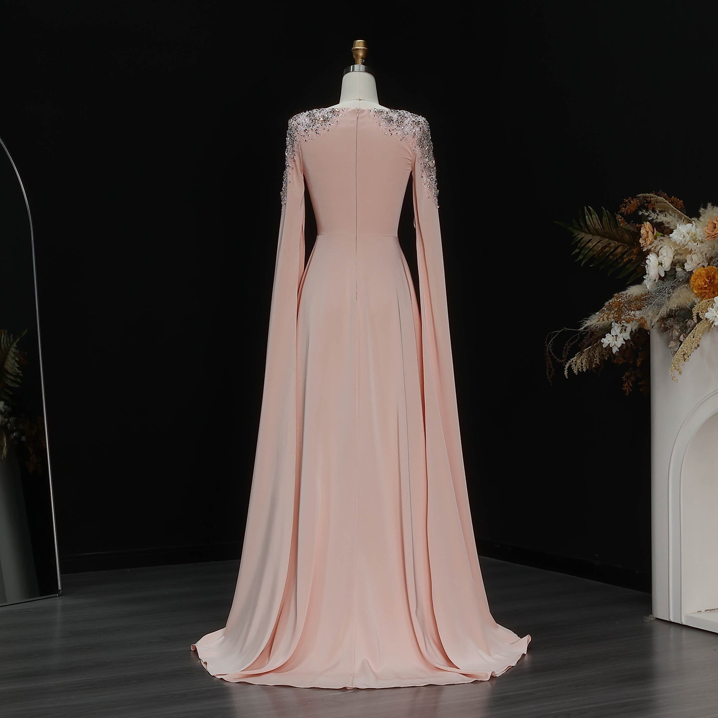 Elegant White Mermaid Evening Dress with Cape Sleeves SF280