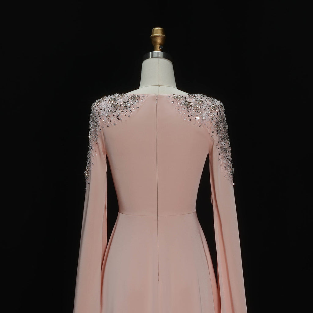 Elegant White Mermaid Evening Dress with Cape Sleeves SF280