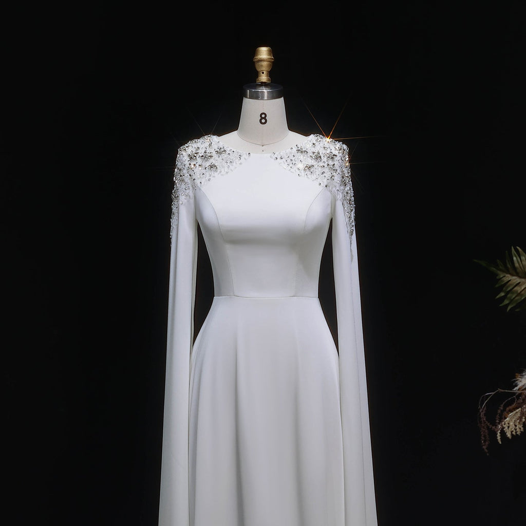 Elegant White Mermaid Evening Dress with Cape Sleeves SF280