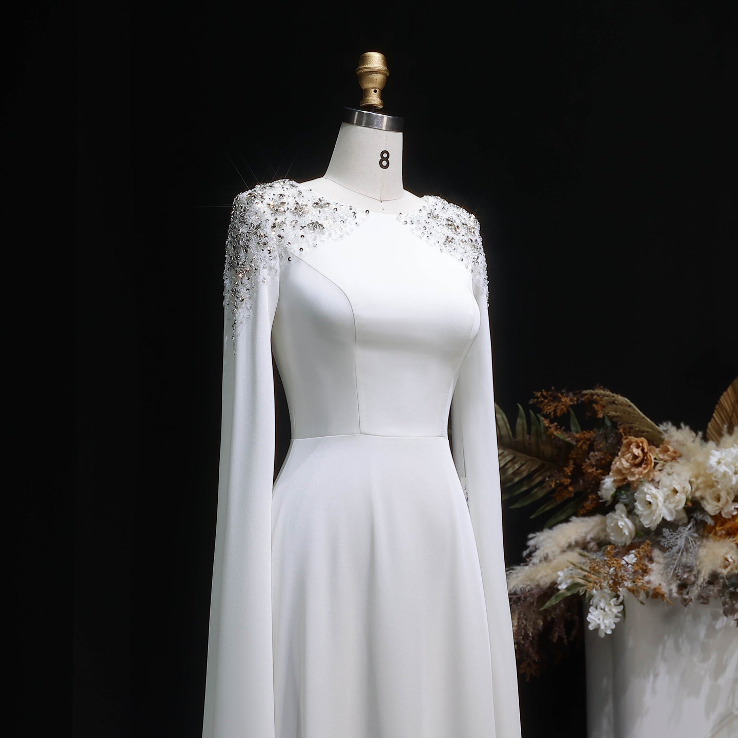 Elegant White Mermaid Evening Dress with Cape Sleeves SF280
