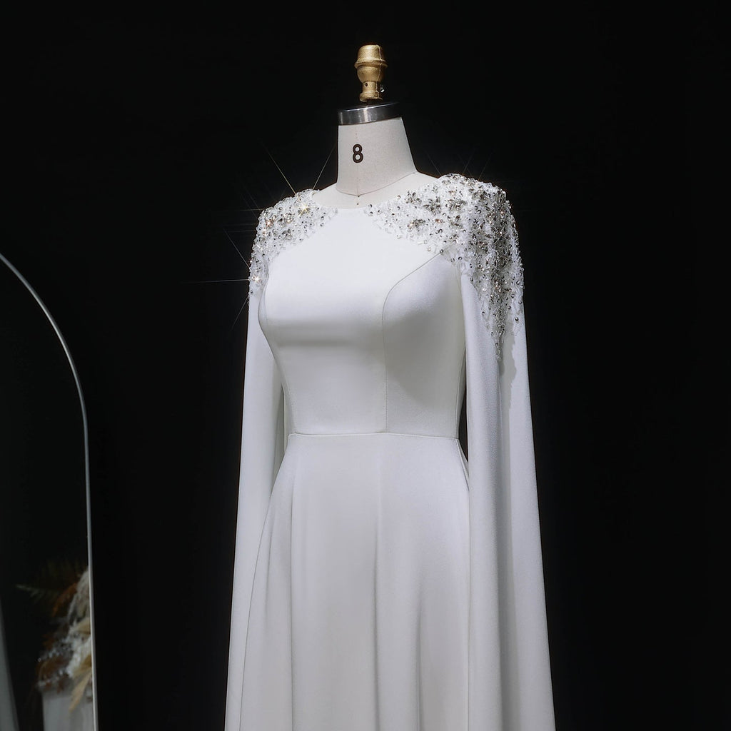 Elegant White Mermaid Evening Dress with Cape Sleeves SF280