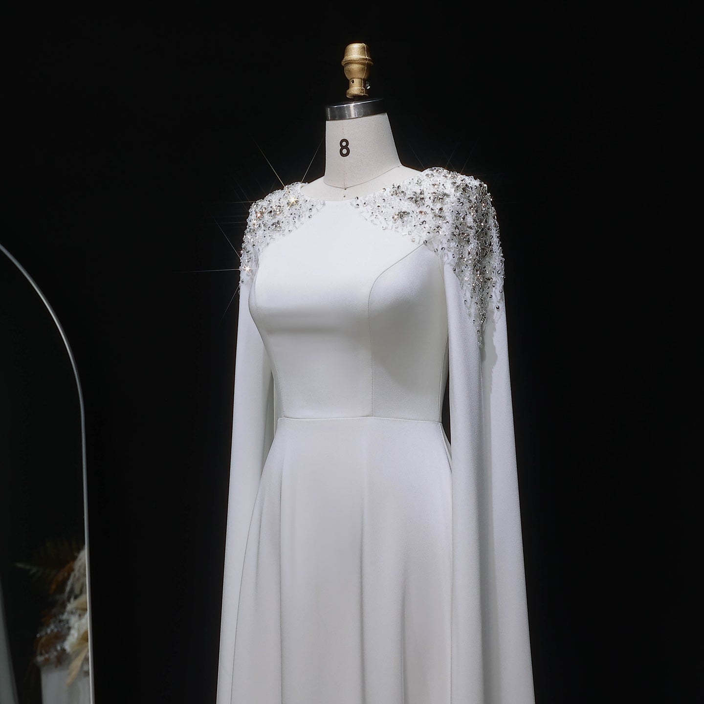 Elegant White Mermaid Evening Dress with Cape Sleeves SF280
