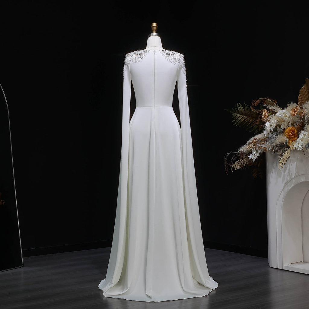 Elegant White Mermaid Evening Dress with Cape Sleeves SF280