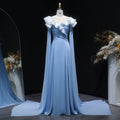 Elegant Fairy Sequin Blue Train Evening Dress with Cape Sleeve SF287