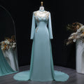 Luxury Turquoise Sequin Beaded Embroidery Evening Dress with Overskirt SF289