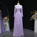 Elegant Lilac Crystal Sequin Satin Fitted Evening Dress SF297